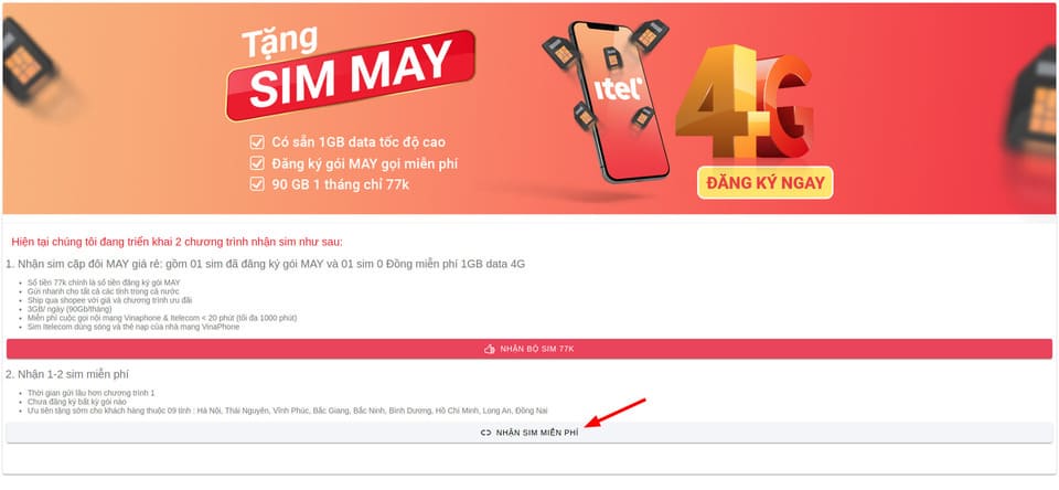 Cách nhận 2 sim 4G ITelecom miễn phí 8