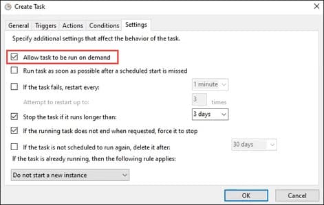 Create Task – Settings