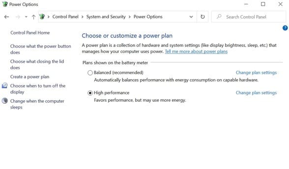 System and Security > Power Options