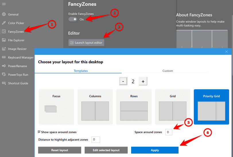 Chọn vị trí cửa sổ sẽ mở trên màn hình fancyzones