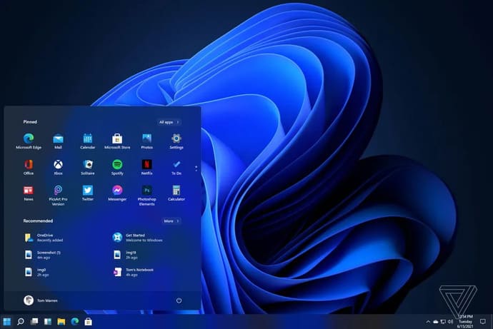 Windows 11 mới và Start Menu rất giống với Windows 10X