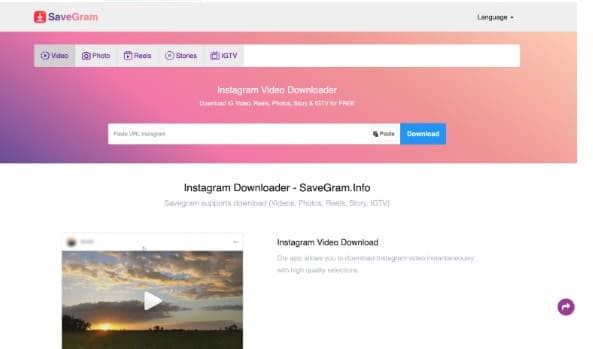 SaveGram tai video instagram