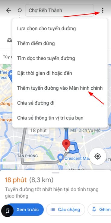 Lưu tuyến đường ngoài màn hình chính của bạn trên Android