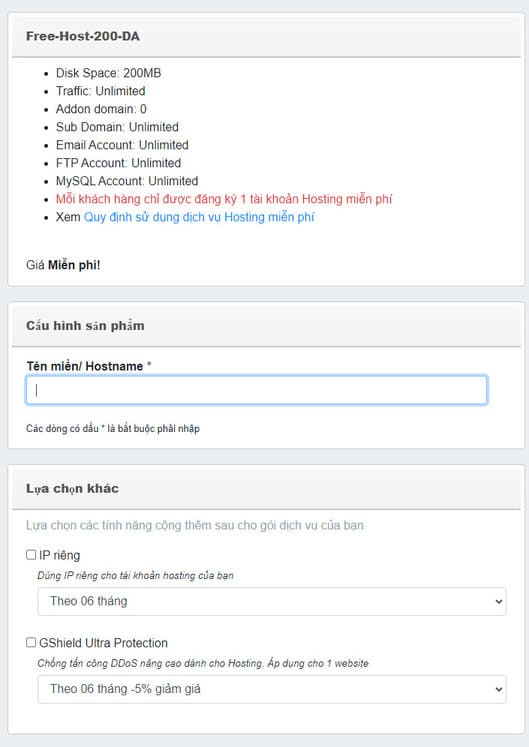Cách đăng ký Hosting miễn phí không giới hạn băng thông 15