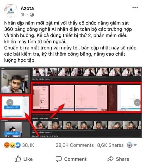 Azota thông báo tới học sinh trên Fanpage