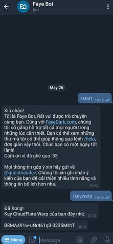 Nhận Key WARP miễn phí từ Bot Telegram