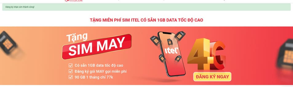 Cách nhận 2 sim 4G ITelecom miễn phí 10