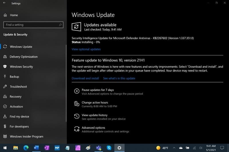 Feature update to Windows 10, version 21H1