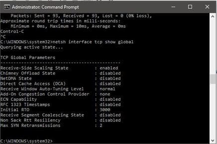 Sử dụng lệnh "Netsh int tcp" để tăng tốc độ internet