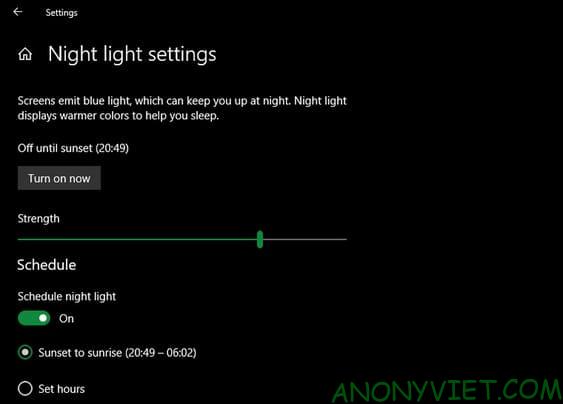 Bật chế độ ánh sáng ban đêm