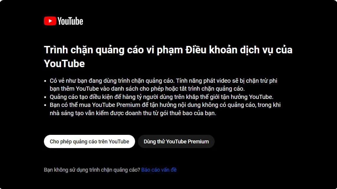 Youtube chặn quảng cáo