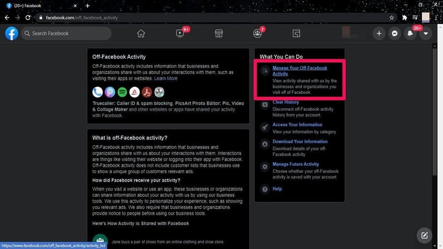 Manage your Off-Facebook Activity