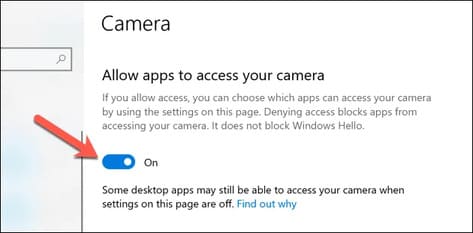 Allow apps to access your camera