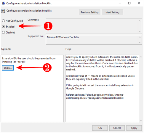 Configure extension installation blocklist