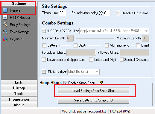 Load Settings From Snap Shot