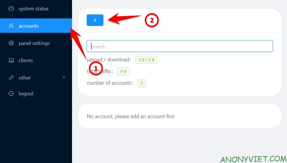 Vào phần Account trong panel