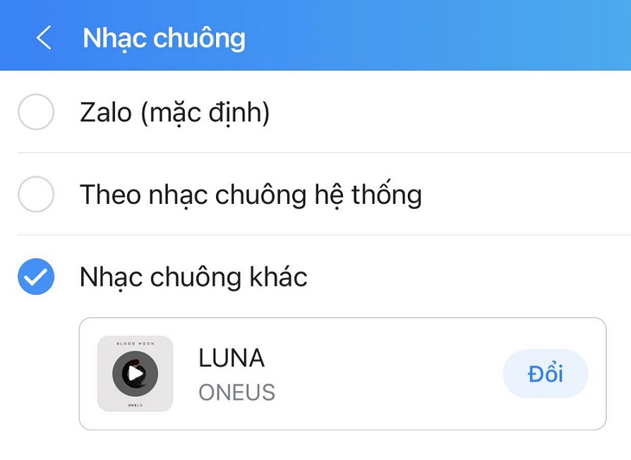 Cách đổi nhạc chuông trên Zalo