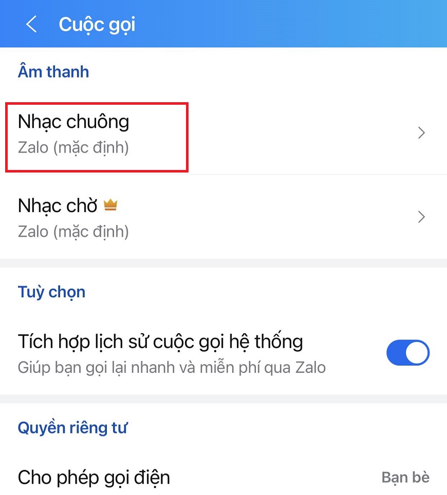 Cách đổi nhạc chuông trên Zalo