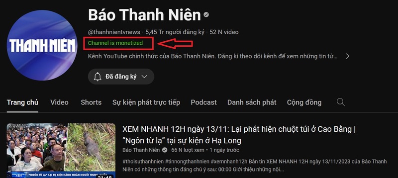 Cách nhận biết kênh Youtube bất kỳ đã bật kiếm tiền