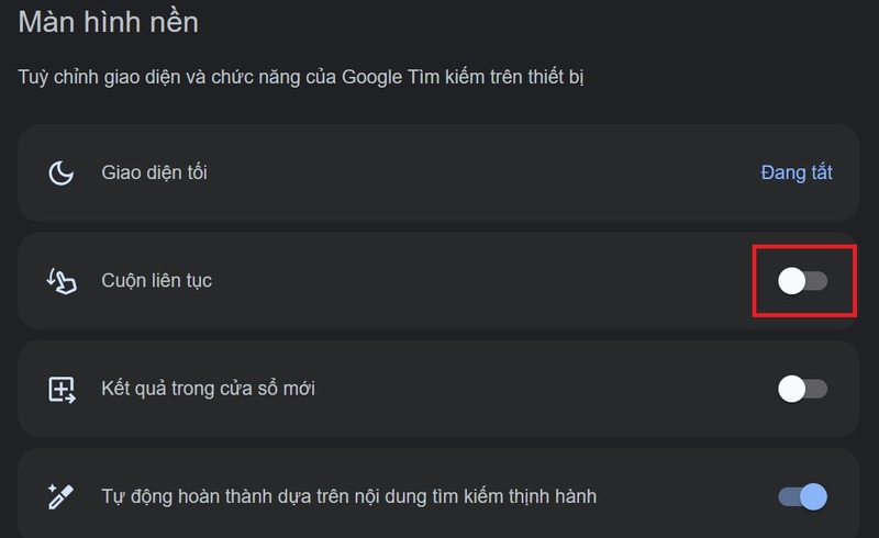 Cách tắt tính năng cuộn liên tục của Google