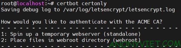 sử dụng lệnh certbot certonly
