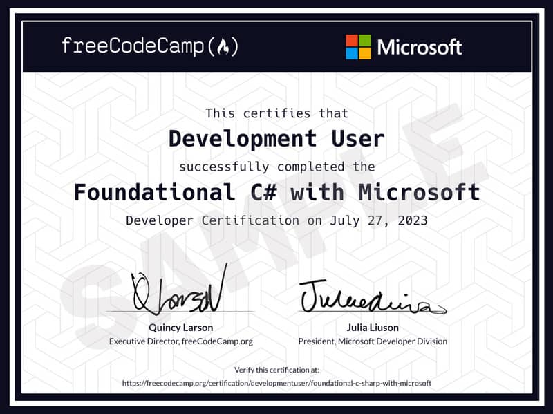 Chứng chỉ C# của Microsoft và freeCodeCamp