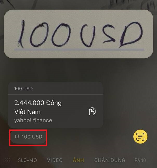 chuyển đổi tiền tệ bằng camera iPhone