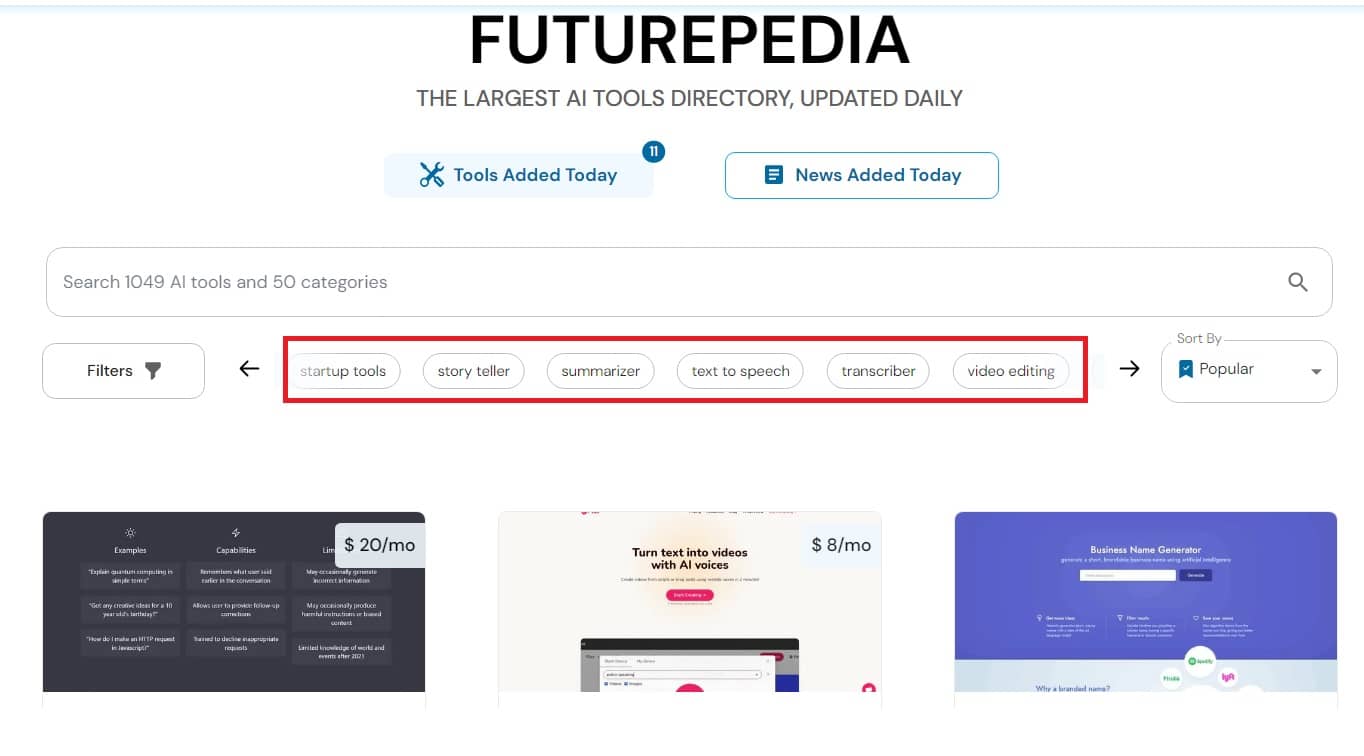 Futurepedia - Trang web tổng hợp các công cụ AI