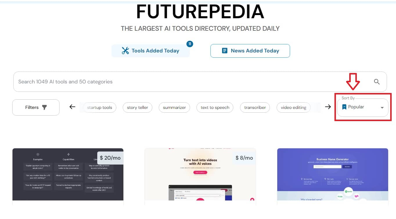 Futurepedia - Trang web tổng hợp các công cụ AI