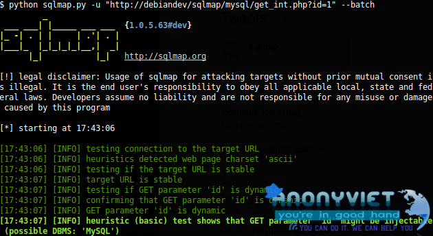 Hướng dẫn sử dụng SQLMap 5