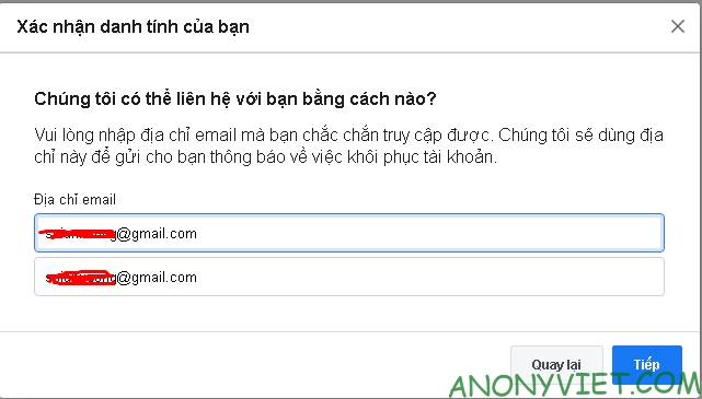 Chọn mail mà bạn muốn gửi về