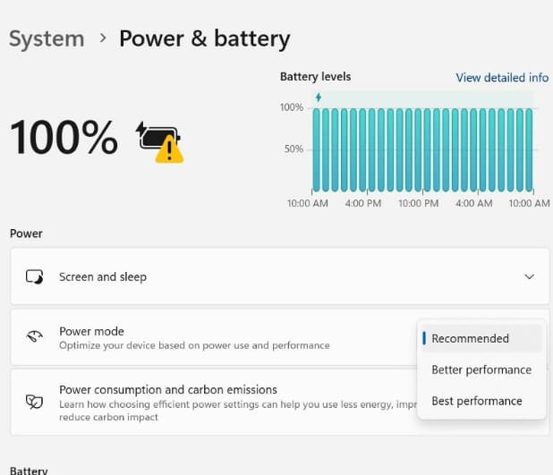 tang thoi luong pin laptop Power Mode