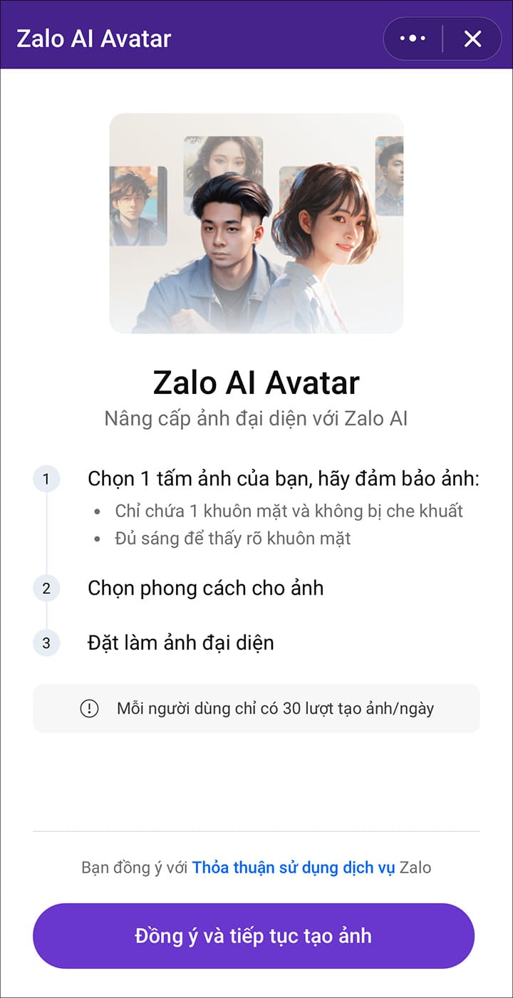 Tạo ảnh đại diện AI trên Zalo