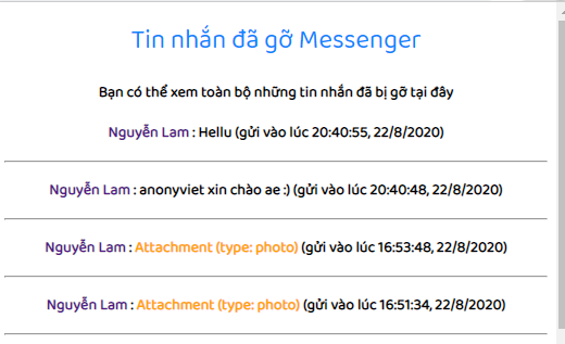 Xem lại tin nhắn đã bị gỡ trên Facebook với History Remove Messenger 15